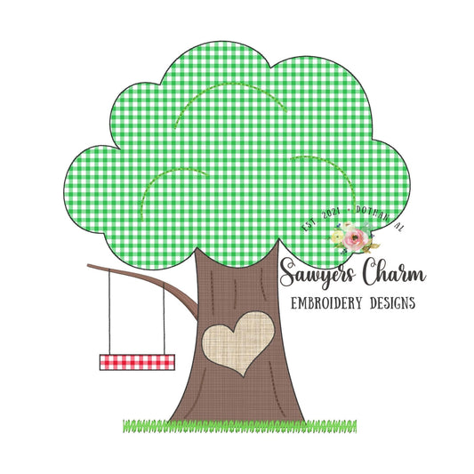 BUNDLE Valentine's Day carved heart in tree with swing, bean and zigzag stitch applique machine embroidery design file, love XOXO, be mine