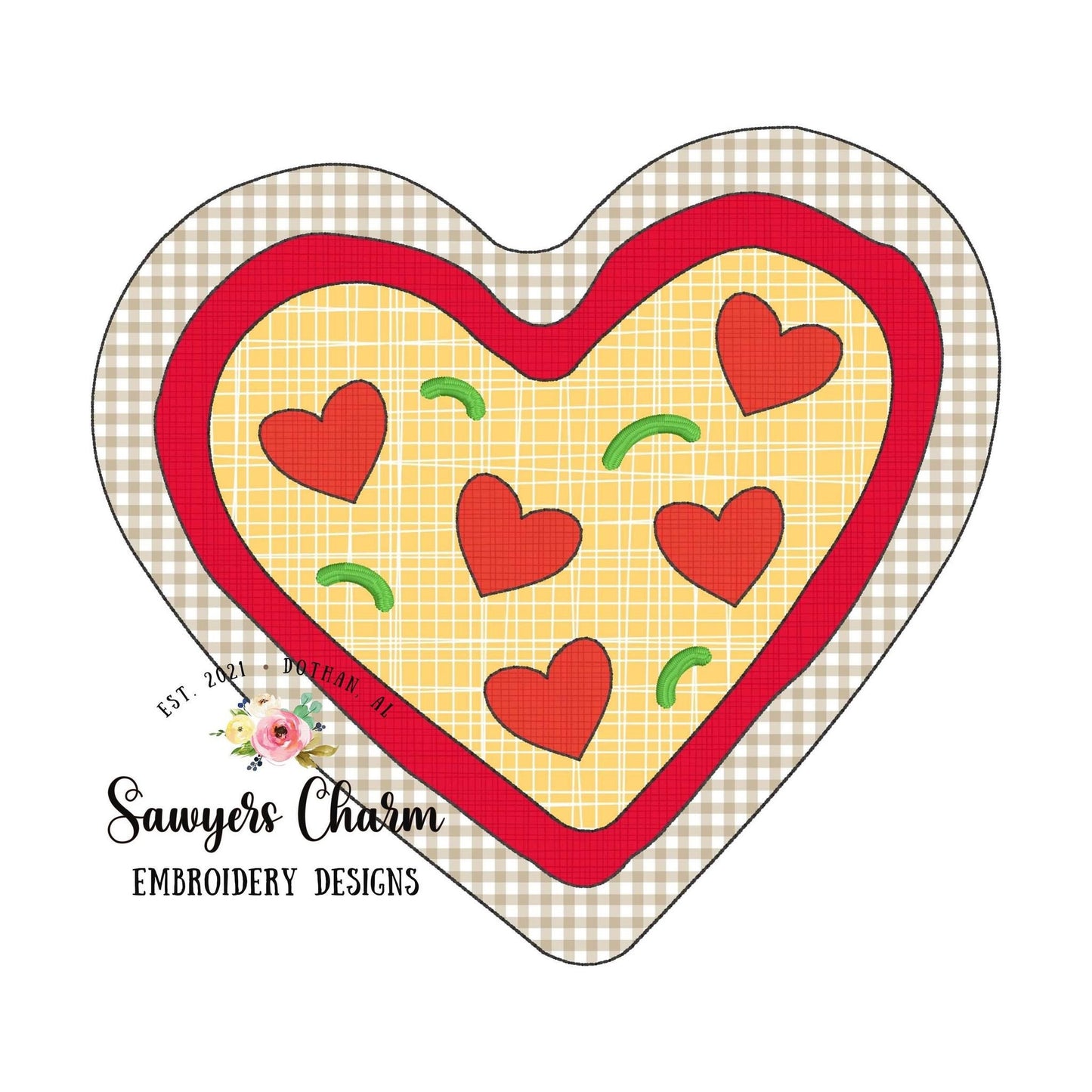 BUNDLE Valentine's Day heart pizza zigzag & bean stitch applique machine embroidery design file, quick stitch, love, XOXO, pepperoni