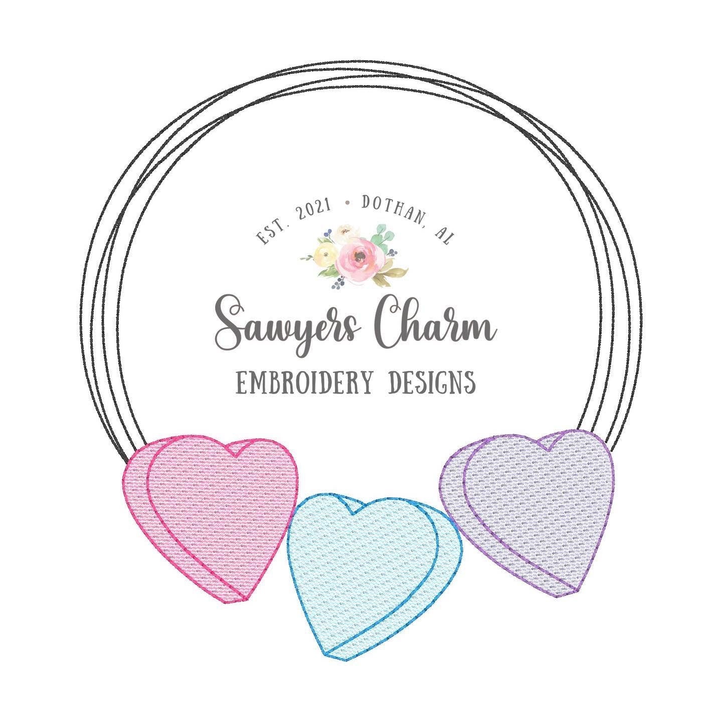 Valentine's Day conversation candy hearts monogram frame, sketch stitch machine embroidery design file, quick stitch, bean stitch, love XOXO