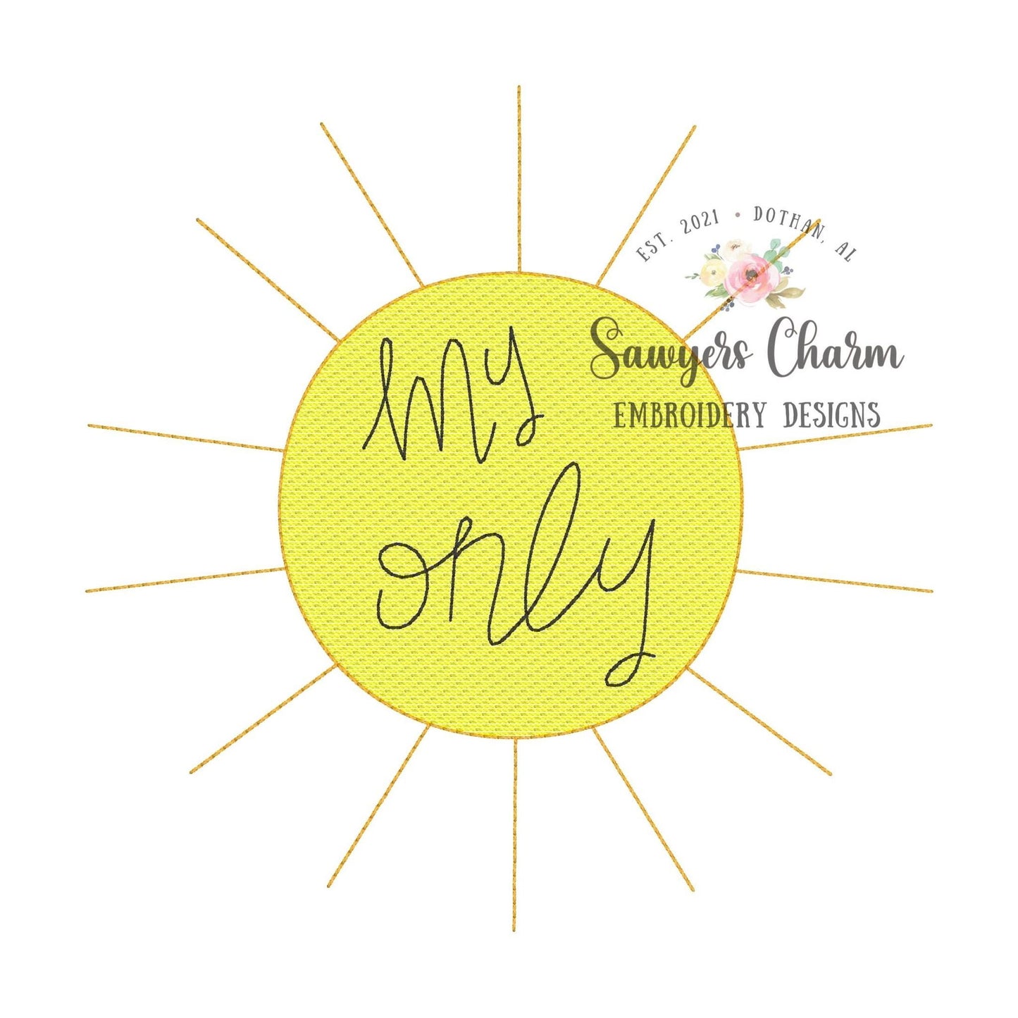 You are my Sunshine sketch stitch with bean stitch details machine embroidery design file, quick stitch, summer, spring, sun beam