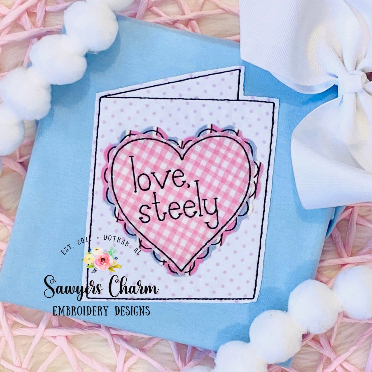 BUNDLE Valentine's Day card with scalloped heart & heart with arrow bean stitch machine applique embroidery design file, quick stitch, love