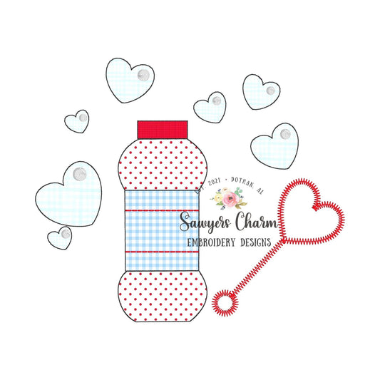BUNDLE Valentine's Day bubble blowing hearts, bean and zigzag stitch machine applique embroidery design file, quick stitch, love, XOXO