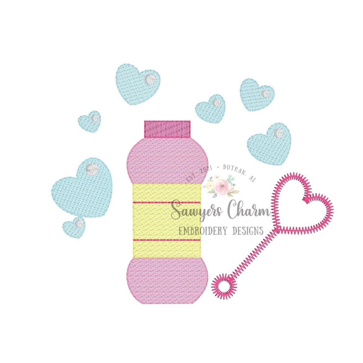 Valentine's Day bubble blowing hearts sketch stitch machine embroidery design file, quick stitch, love, XOXO, be mine, bubbles