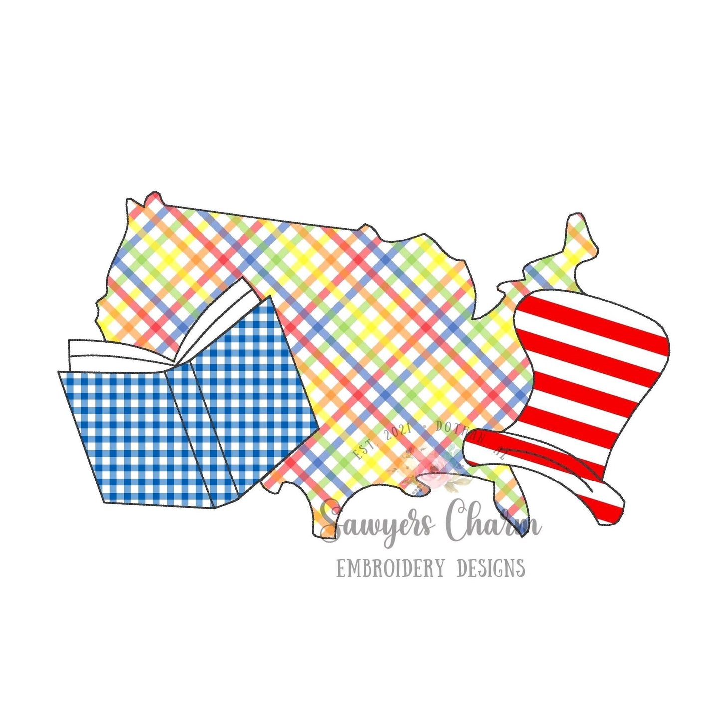 BUNDLE Read Across America bean and zigzag stitch applique, machine embroidery design file quick stitch, book, learning, cat hat whimsical