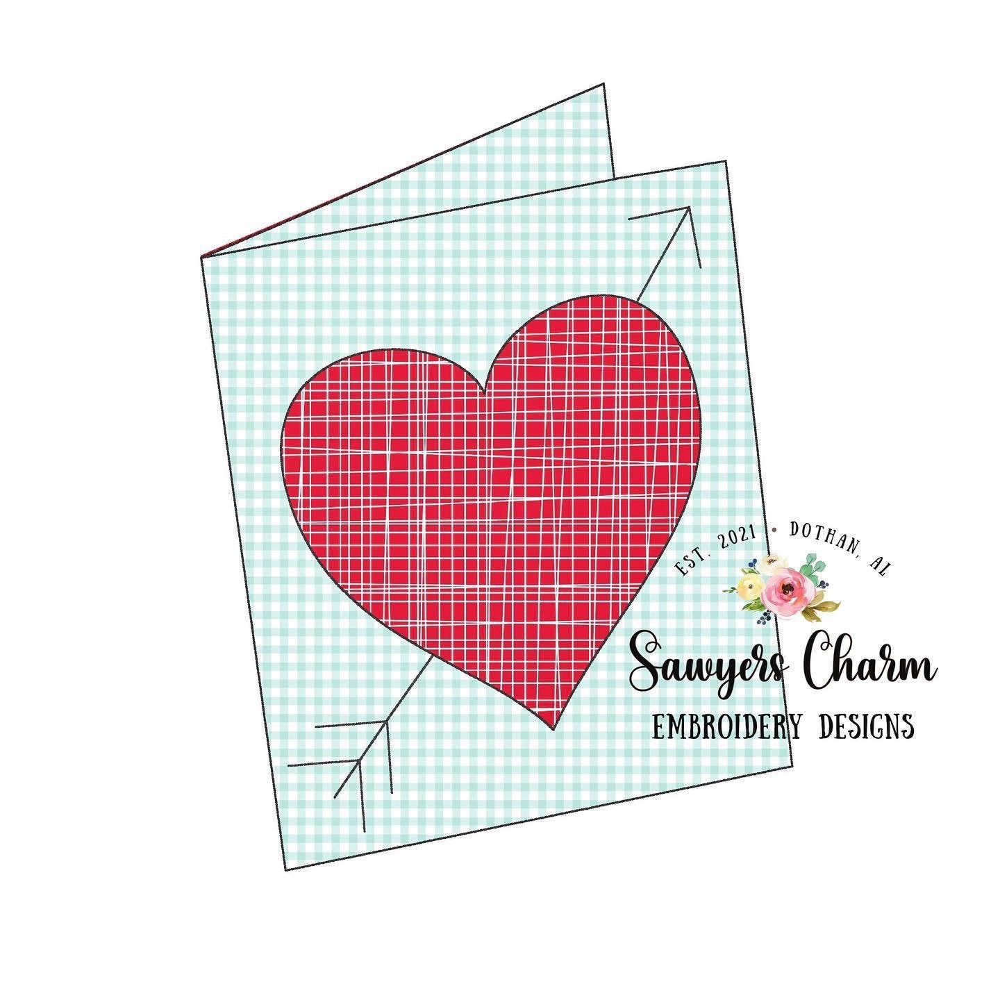 BUNDLE Valentine's Day card with scalloped heart & heart with arrow bean stitch machine applique embroidery design file, quick stitch, love