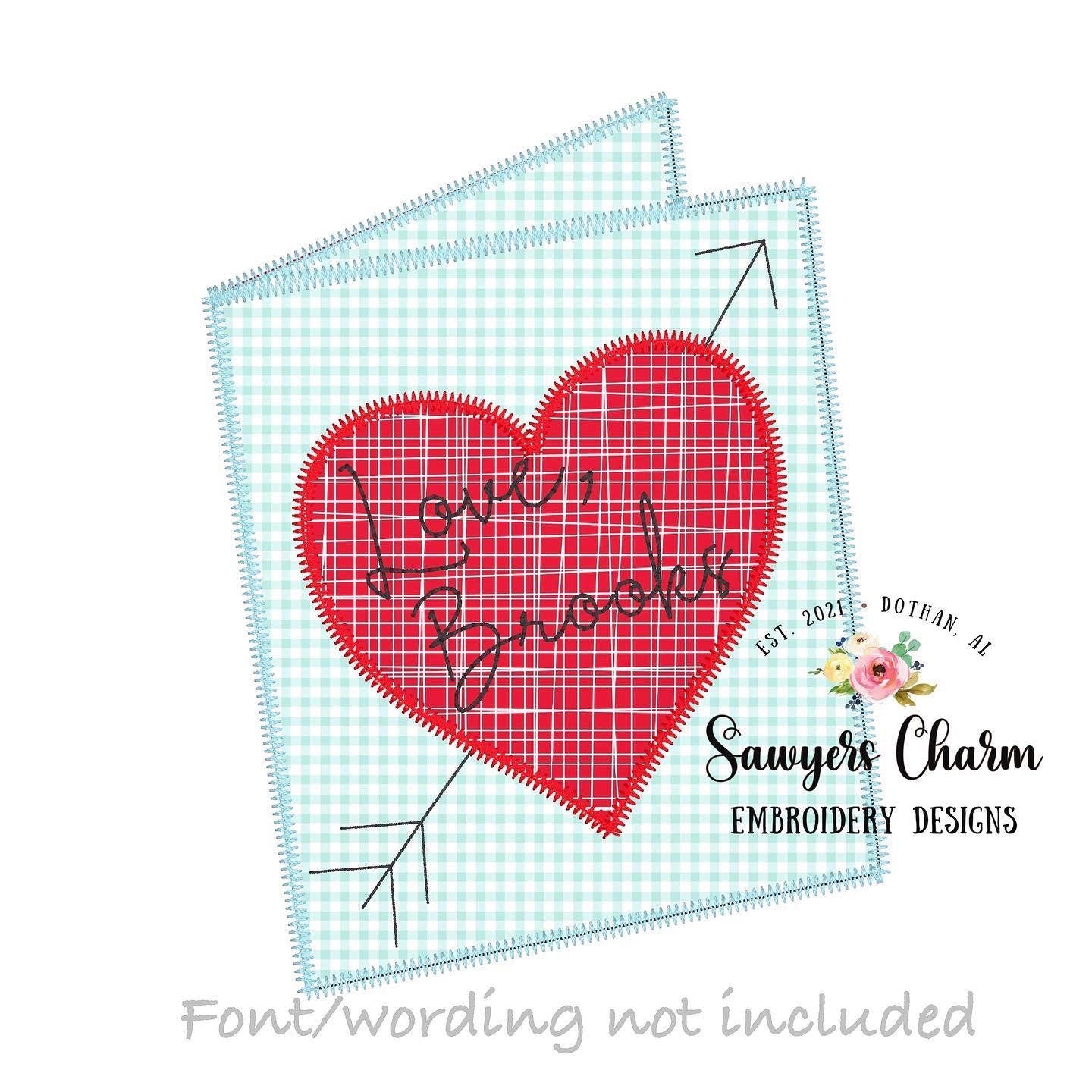 BUNDLE Valentine's Day card with scalloped heart & heart with arrow zigzag stitch machine applique embroidery design file quick stitch, love