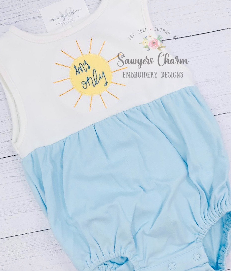 BUNDLE You are my Sunshine bean stitch & zig zag applique machine embroidery design file, quick stitch, summer, spring