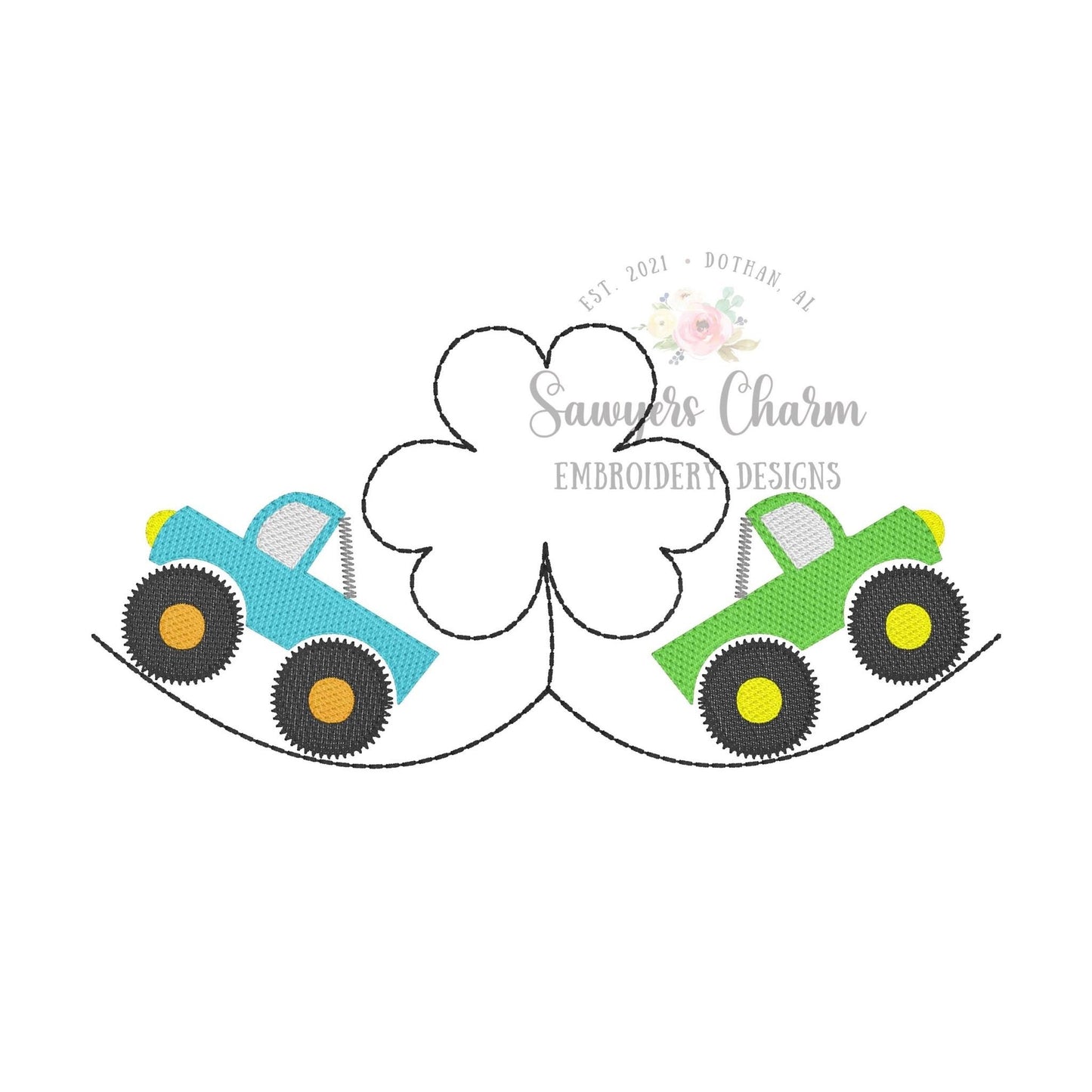 BUNDLE Monogram frame Monster truck duo sketch stitch, machine embroidery design file, bean stitch, heart, shamrock St. Patrick's Day