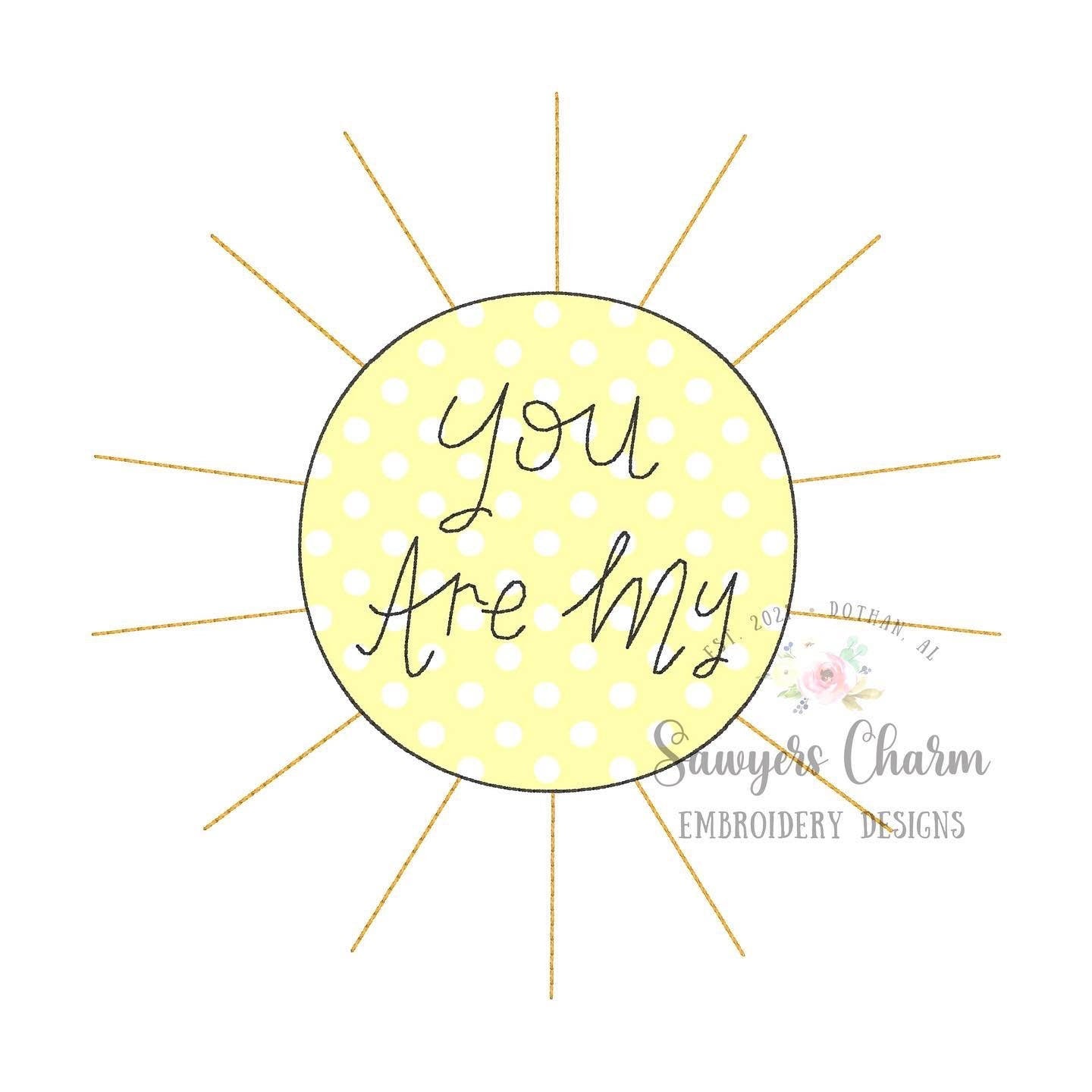BUNDLE You are my Sunshine bean stitch & zig zag applique machine embroidery design file, quick stitch, summer, spring