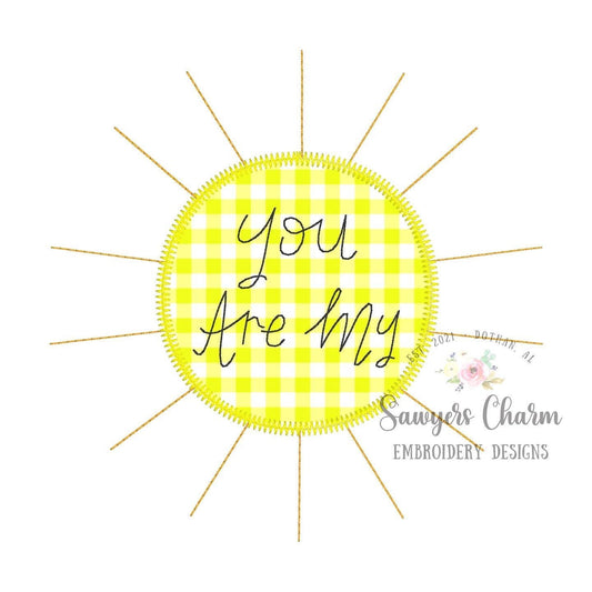 BUNDLE You are my Sunshine bean stitch & zig zag applique machine embroidery design file, quick stitch, summer, spring