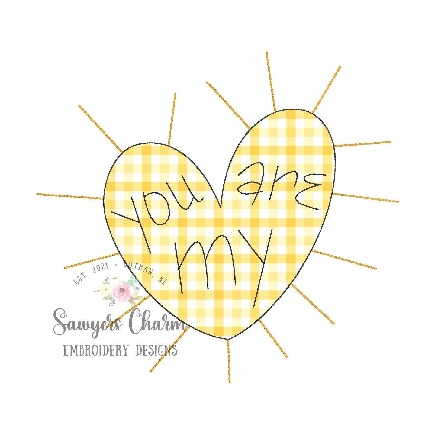 BUNDLE You are my Sunshine heart bean stitch & zig zag applique machine embroidery design file, quick stitch, summer, spring, love