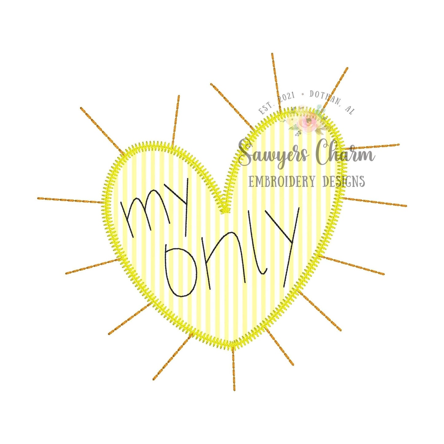 BUNDLE You are my Sunshine heart bean stitch & zig zag applique machine embroidery design file, quick stitch, summer, spring, love