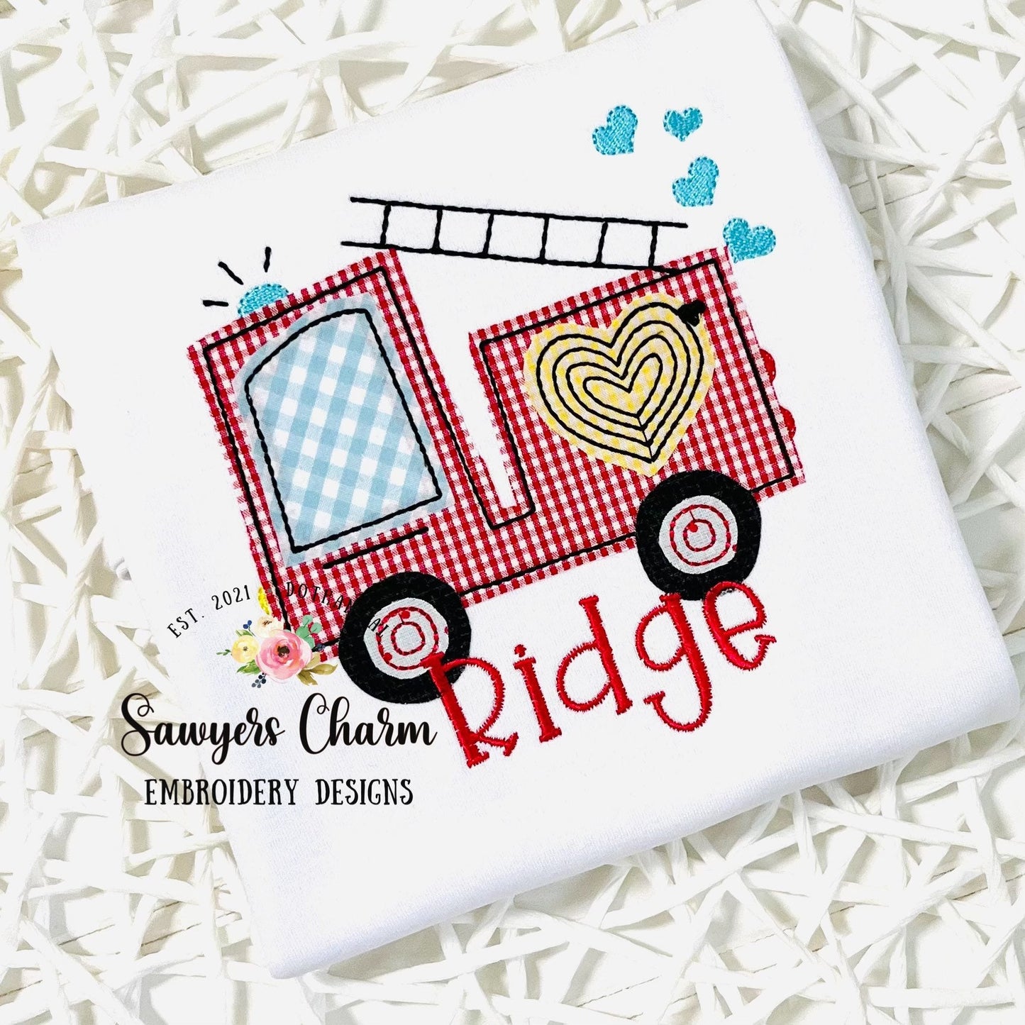 BUNDLE Valentine's Day Firetruck with hearts, zigzag & bean stitch machine applique embroidery design file, quick stitch, love XOXO , hose