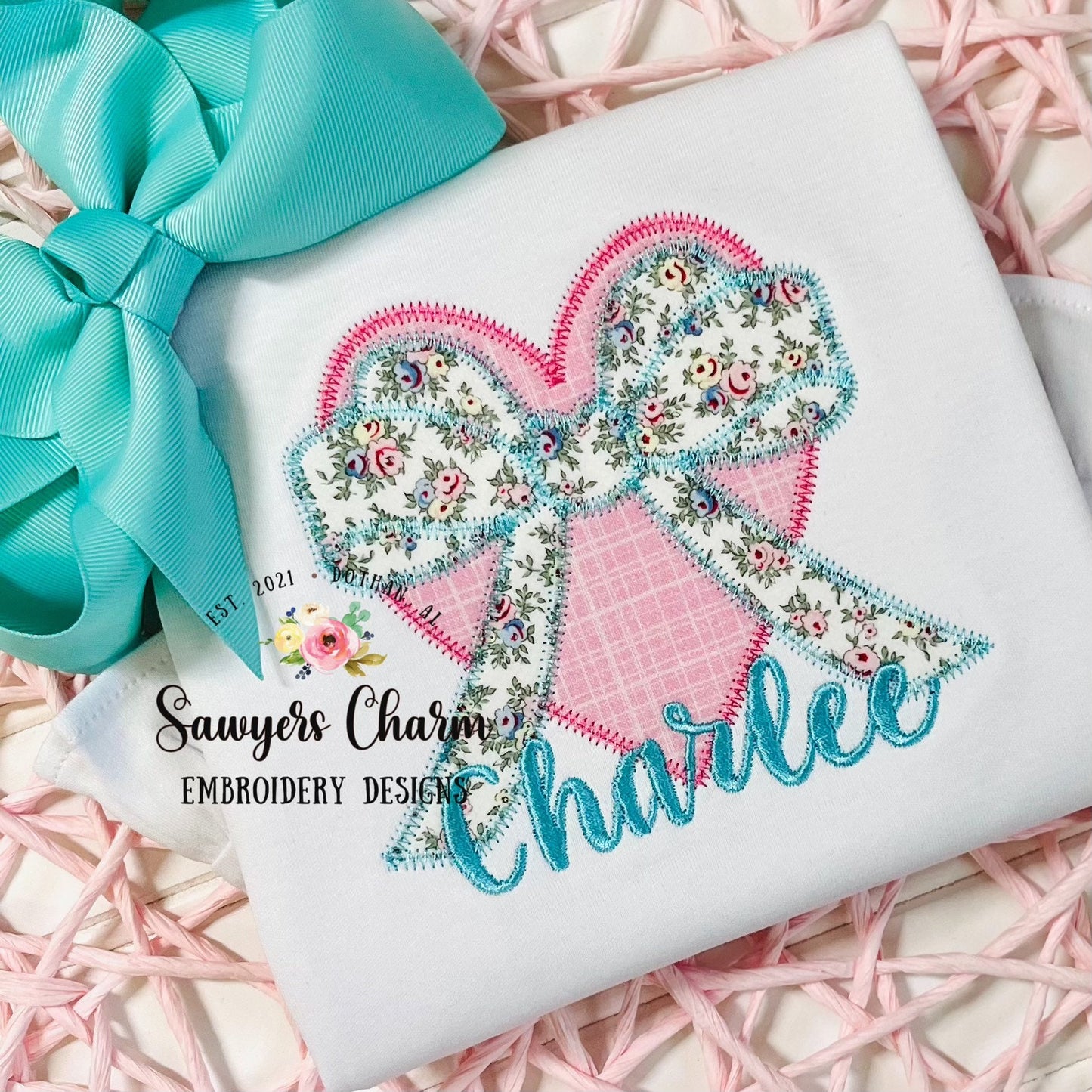 BUNDLE Valentine's Day heart with bow, bean stitch/zig zag machine applique embroidery design file, quick stitch, love, XOXO, hugs & kisses