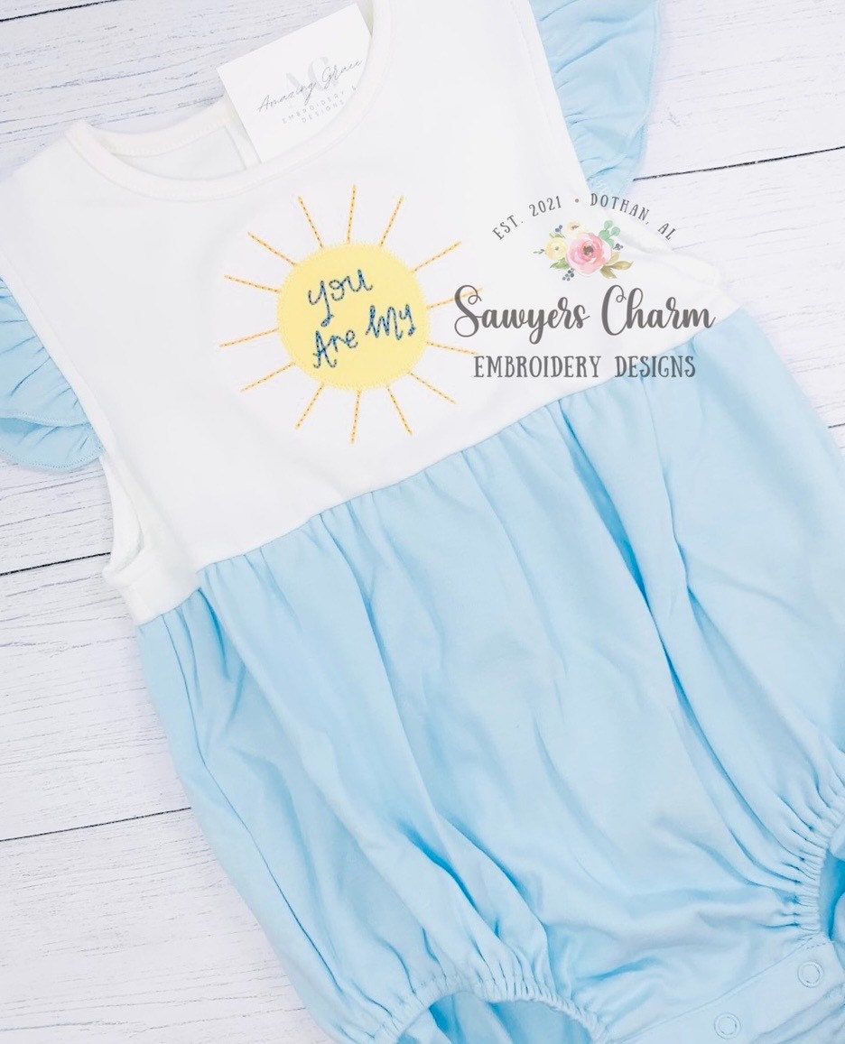 BUNDLE You are my Sunshine bean stitch & zig zag applique machine embroidery design file, quick stitch, summer, spring