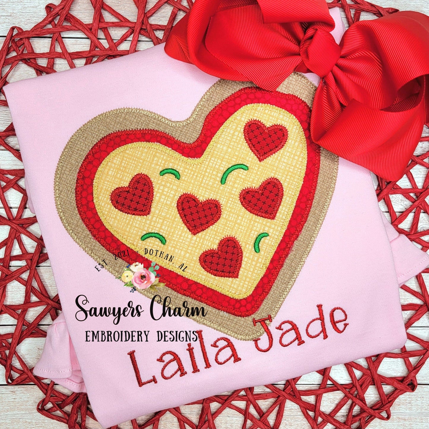 BUNDLE Valentine's Day heart pizza zigzag & bean stitch applique machine embroidery design file, quick stitch, love, XOXO, pepperoni