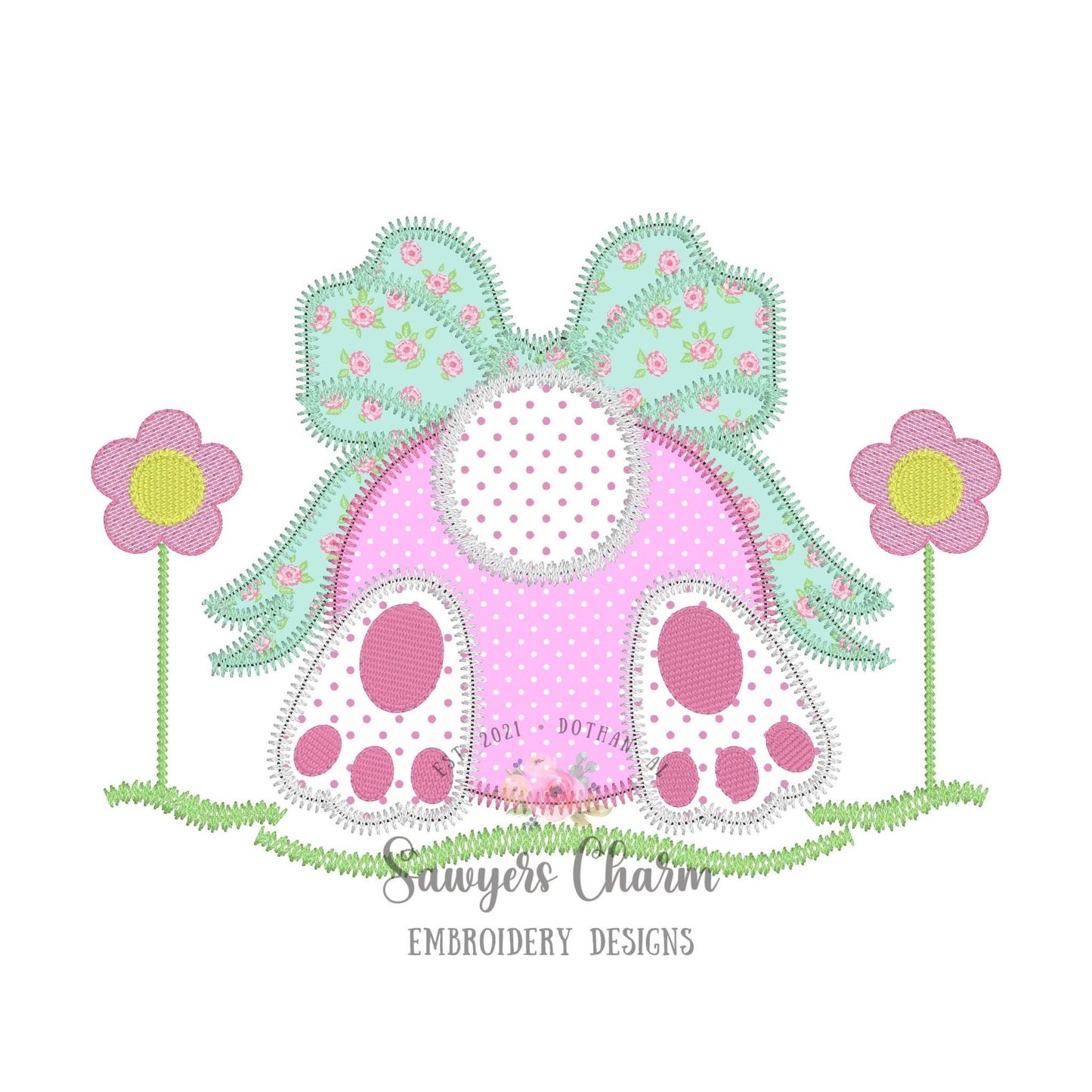 BUNDLE Easter bunny tail with bow grass flowers bean stitch & zigzag applique machine embroidery design file, quick stitch, egg hunt, rabbit