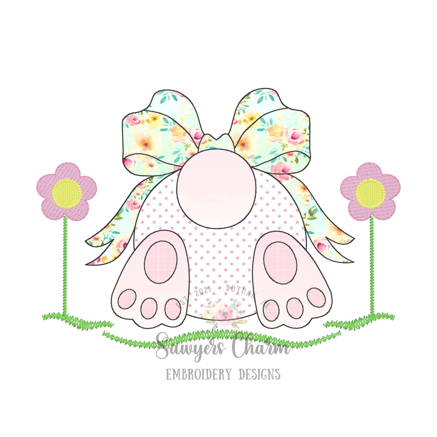 BUNDLE Easter bunny tail with bow grass flowers bean stitch & zigzag applique machine embroidery design file, quick stitch, egg hunt, rabbit