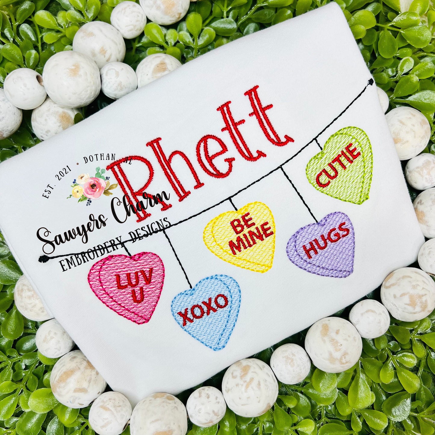 Valentine's Day conversation candy hearts bunting banner sketch stitch machine embroidery design file, quick stitch, bean stitch, love