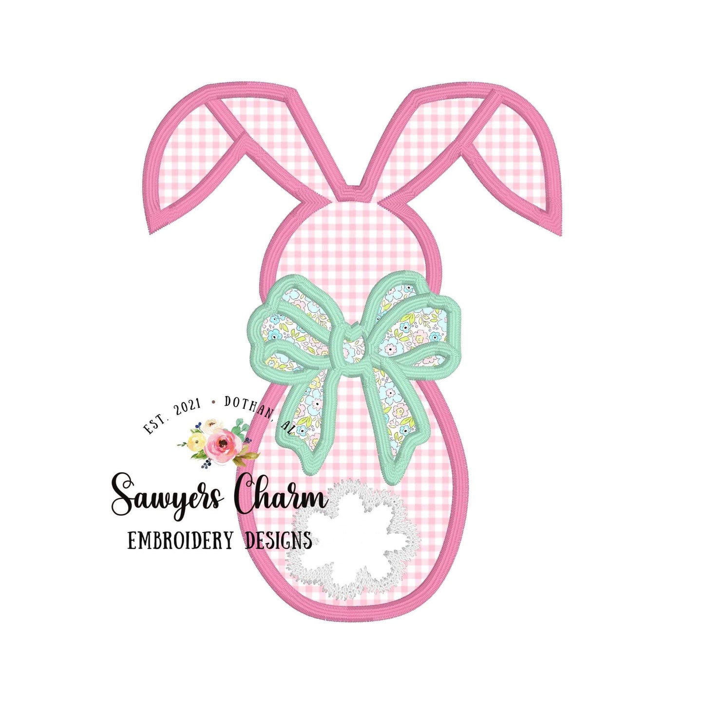 BUNDLE Easter bunny with & without bow satin stitch applique machine embroidery design file, Peter cottontail rabbit, floppy ear bunny tail