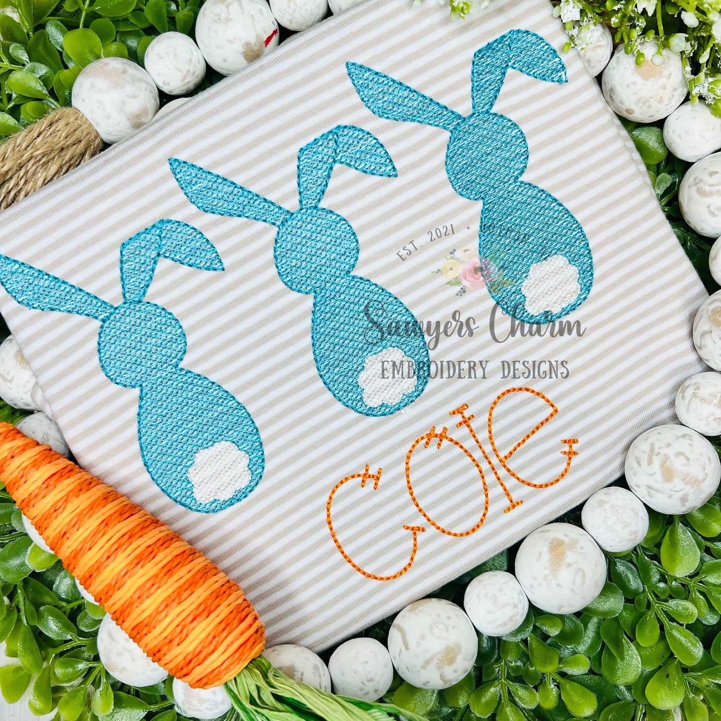 BUNDLE Girl and boy Easter bunny trio sketch machine embroidery design file, quick stitch, with and without bows