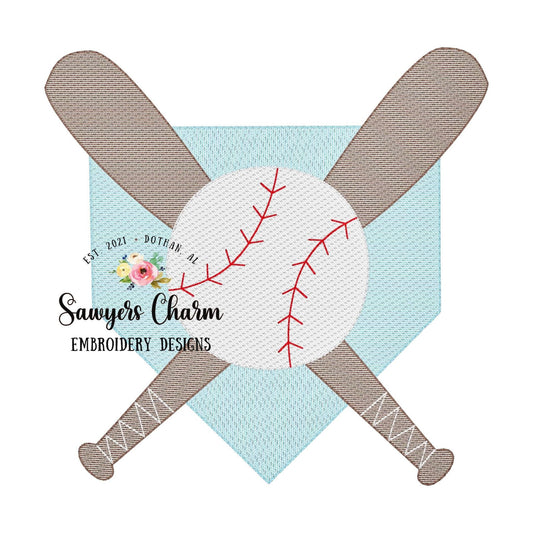 BUNDLE Baseball bats/home plate with & without bow sketch stitch machine embroidery design file, softball player, ballgame sports outfield