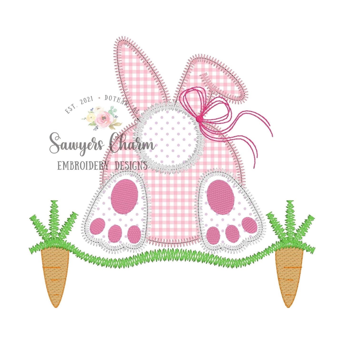 BUNDLE Easter bunny tail with & without bow grass carrots bean and zigzag stitch machine embroidery design file, egg hunt, rabbit, spring