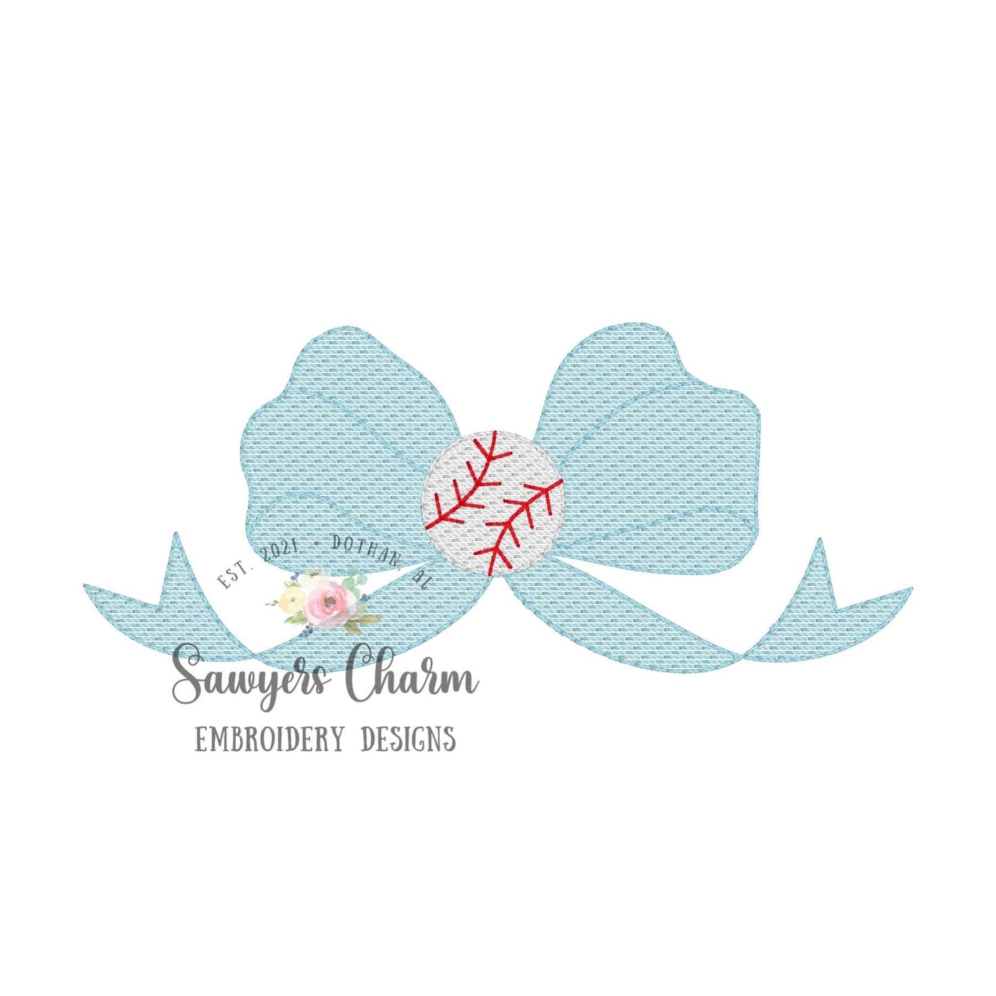 Bow with baseball sketch stitch machine embroidery design file, softball player, ballgame sports outfield, quick stitch, bean stitch