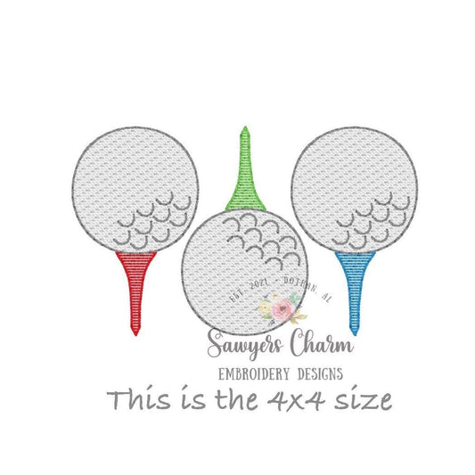 Golf ball on tee in a row sketch stitch machine embroidery design file, bean stitch, quick stitch, sports, masters, golf clubs, par, green