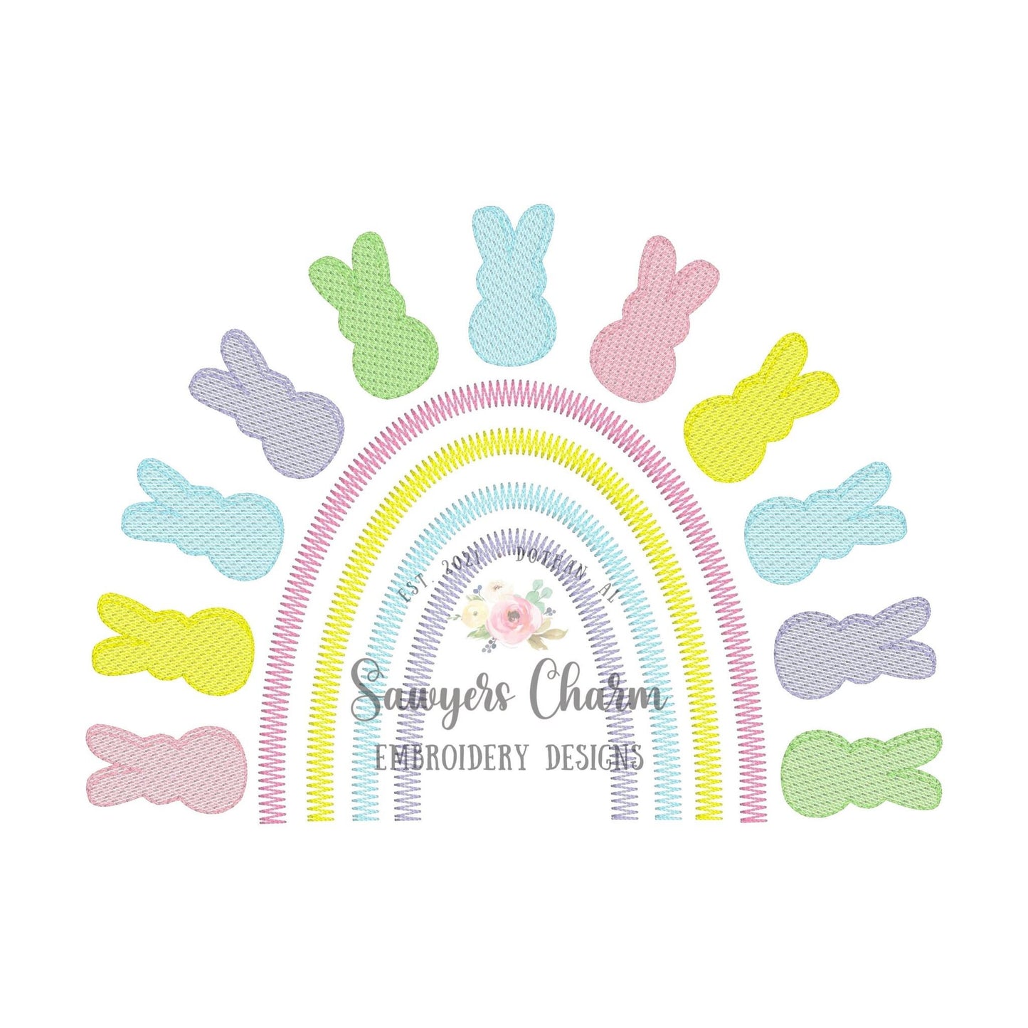 Easter peeps candy rainbow light sketch stitch machine embroidery design file, quick stitch, bean stitch, bunny rabbit, spring, zig zag
