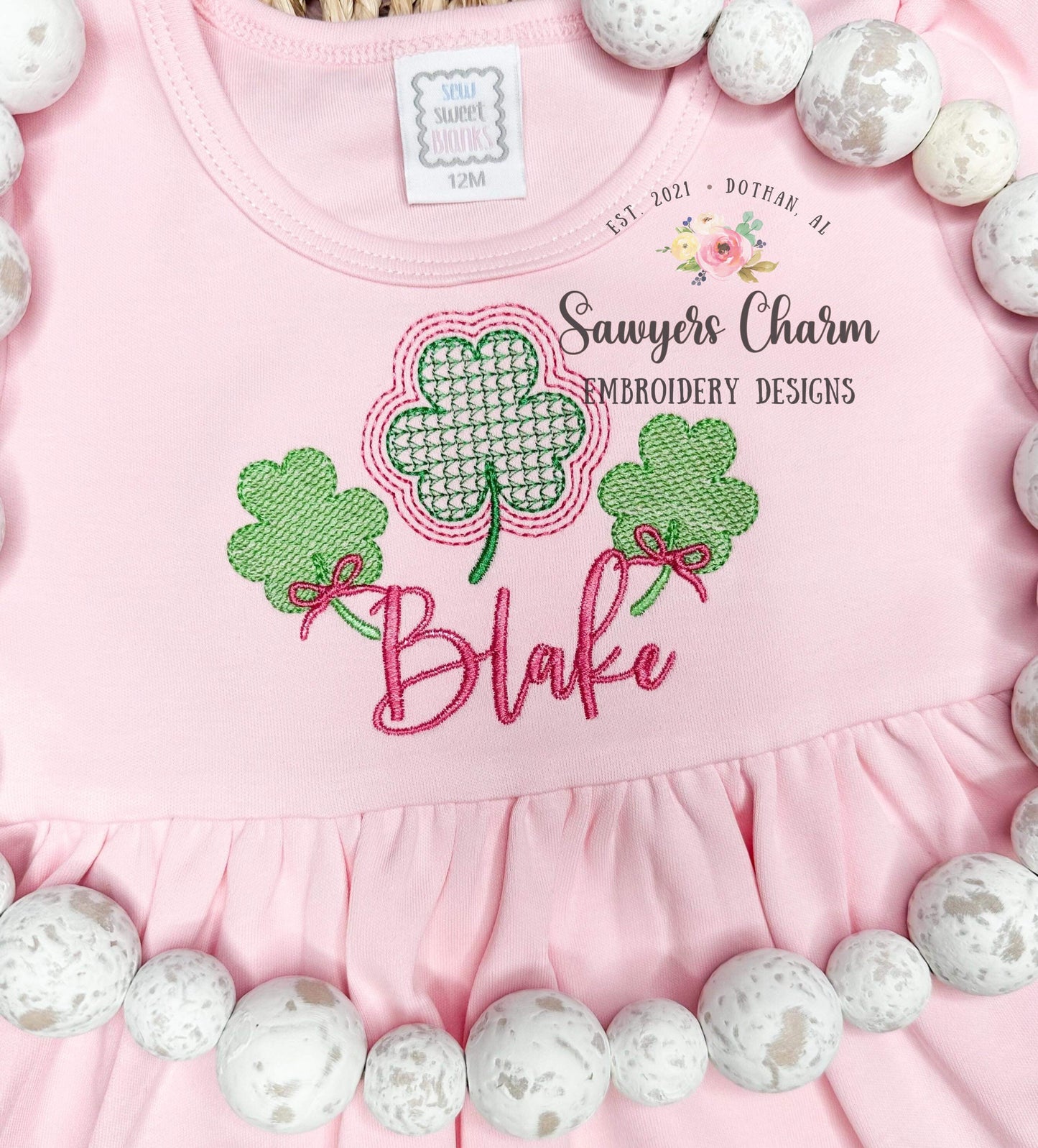 BUNDLE St. Patrick's Day shamrock clover trio machine sketch embroidery design file, quick stitch, bean stitch, with and without bows