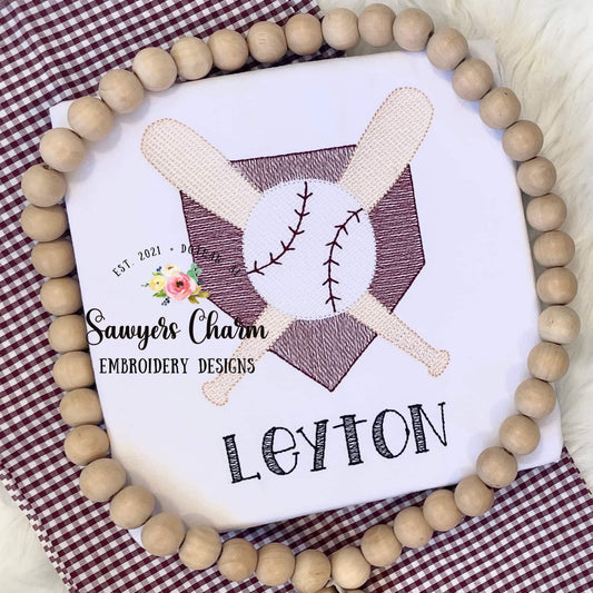 BUNDLE Baseball bats/home plate with & without bow sketch stitch machine embroidery design file, softball player, ballgame sports outfield