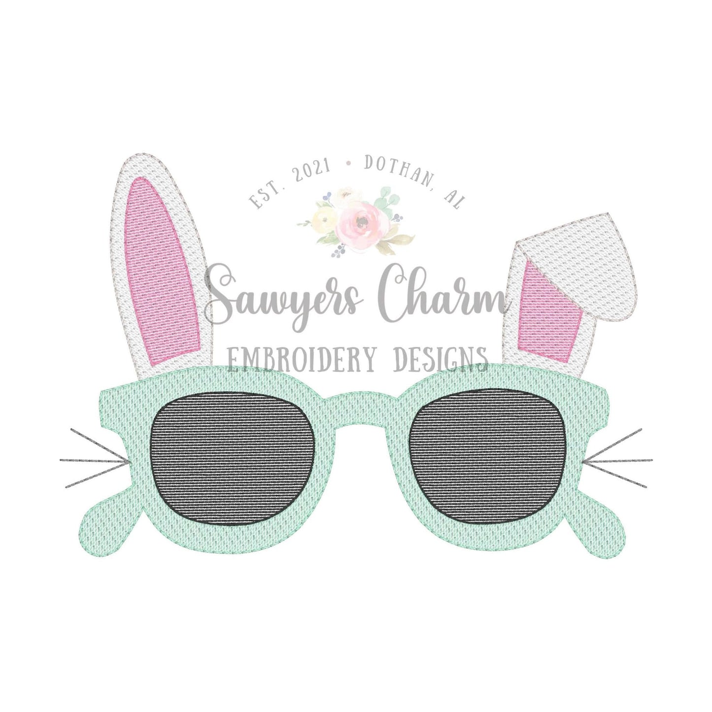 Easter bunny ears sunglasses sketch stitch light fill machine embroidery design file, sunnies, shades, bunny rabbit, egg hunt, spring