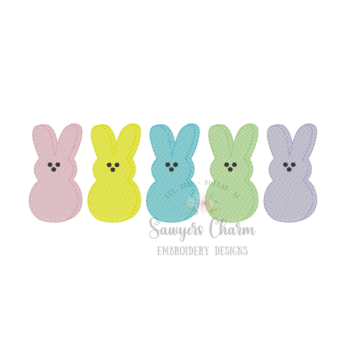 BUNDLE Easter peeps candy row with & without bows light sketch stitch machine embroidery design file, quick stitch, bunny rabbit, spring