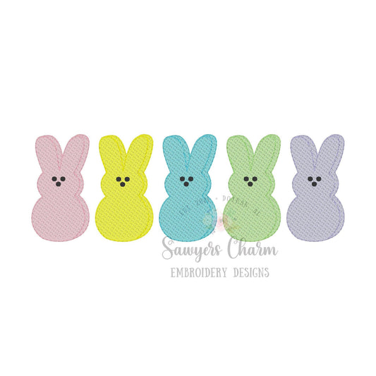 BUNDLE Easter peeps candy row with & without bows light sketch stitch machine embroidery design file, quick stitch, bunny rabbit, spring