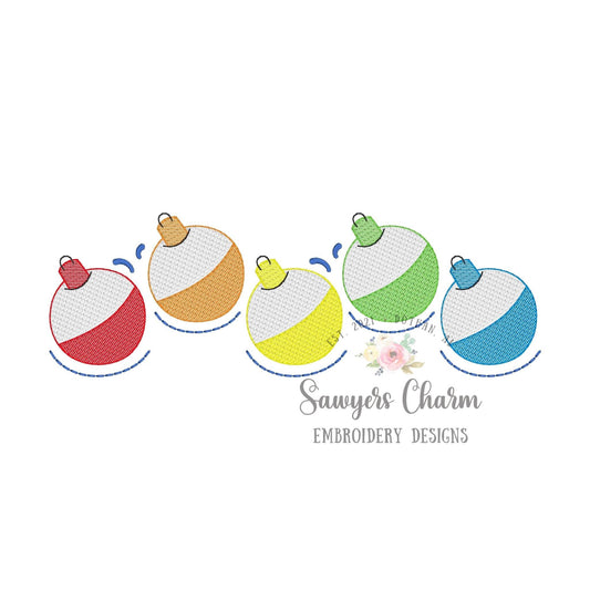 Fishing bobbers in a row sketch stitch machine embroidery design file, quick stitch, spring summer, fish, outdoors, water lake pond bait