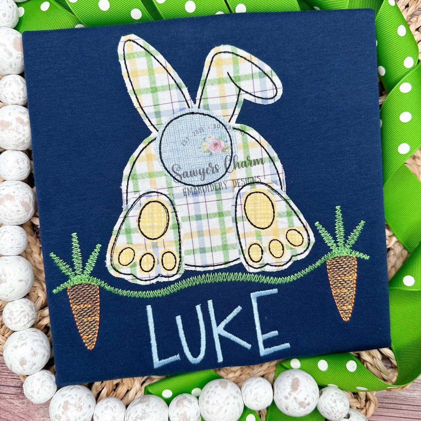 BUNDLE Easter bunny tail with & without bow grass carrots bean and zigzag stitch machine embroidery design file, egg hunt, rabbit, spring