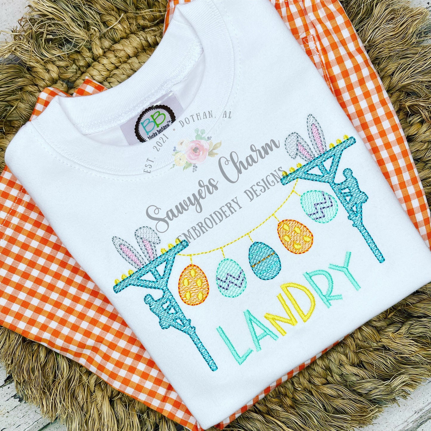 Easter bunny ears lineman with eggs bunting banner, sketch stitch machine embroidery design file, quick stitch, bean stitch, rabbit egg hunt