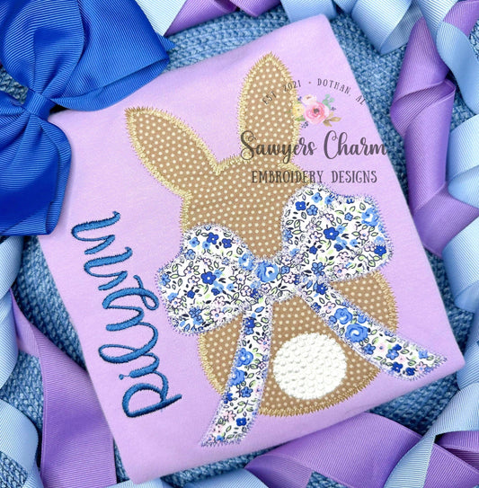 BUNDLE Easter bunny with bow bean & zigzag stitch applique, machine embroidery design file, quick stitch, french knot tail, peter cottontail