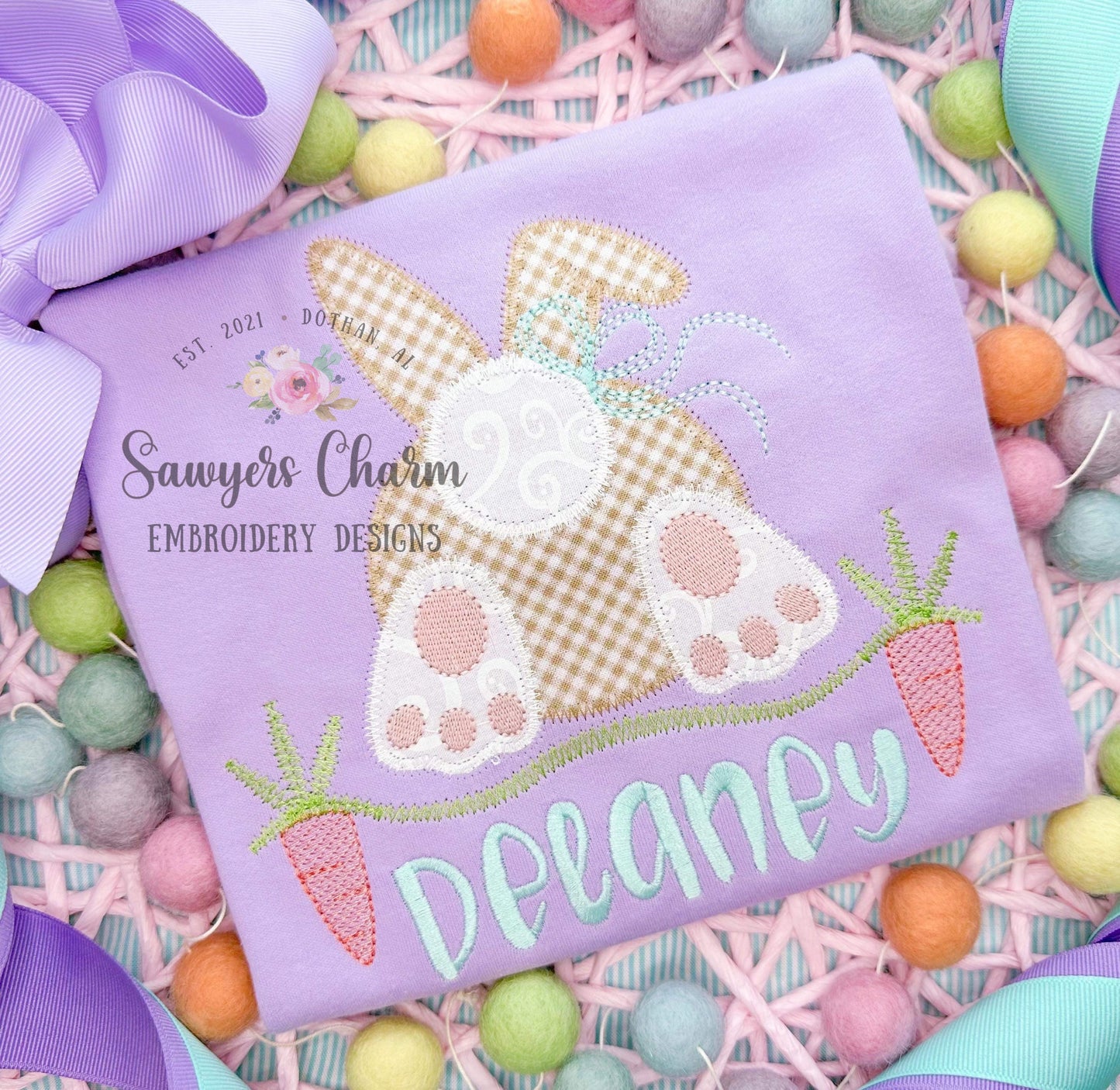 BUNDLE Easter bunny tail with & without bow grass carrots bean and zigzag stitch machine embroidery design file, egg hunt, rabbit, spring