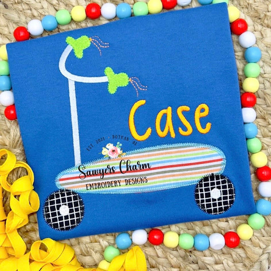 Scooter zigzag machine applique, embroidery design file, quick stitch, satin stitch, fill stitch, skateboard, playground, transportation