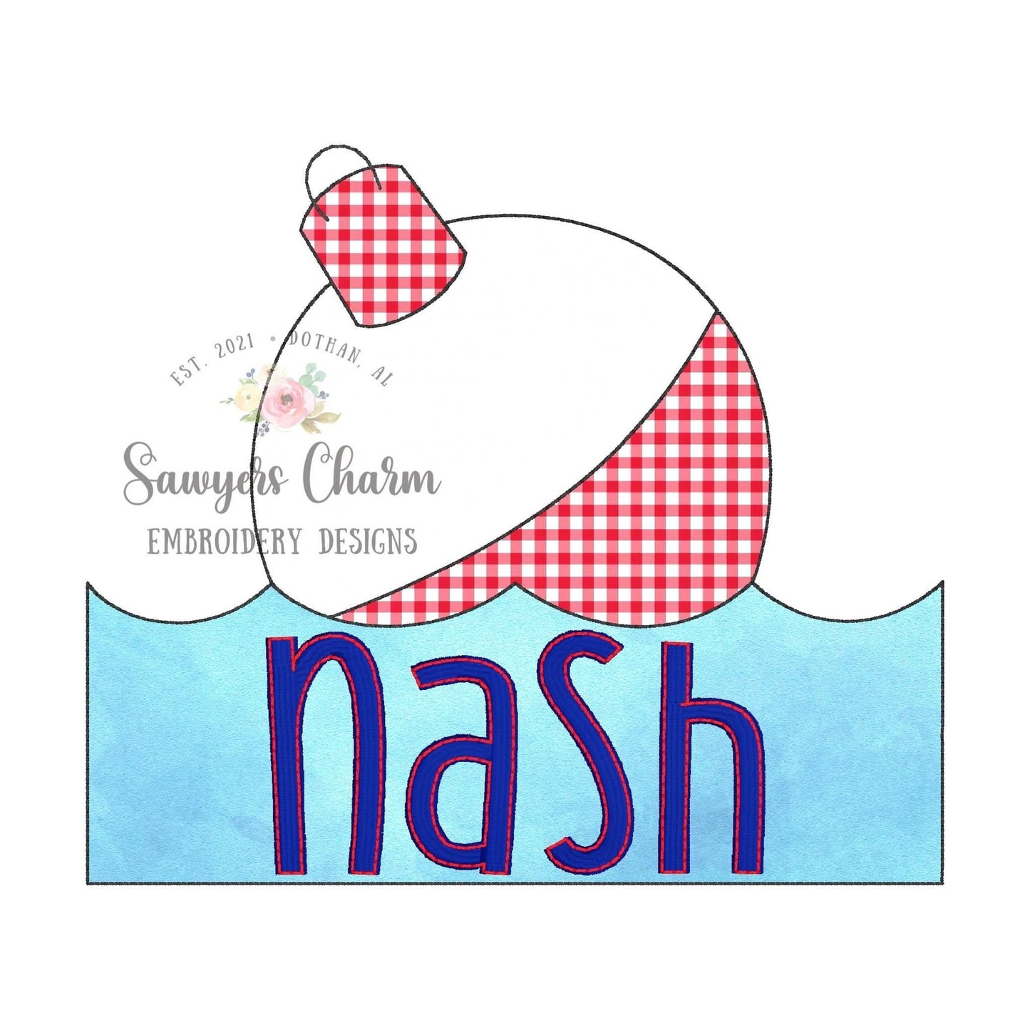 BUNDLE Bobber in water with name plate zig zag & bean stitch machine embroidery design file, outdoors, fishing pole, quick stitch, bait