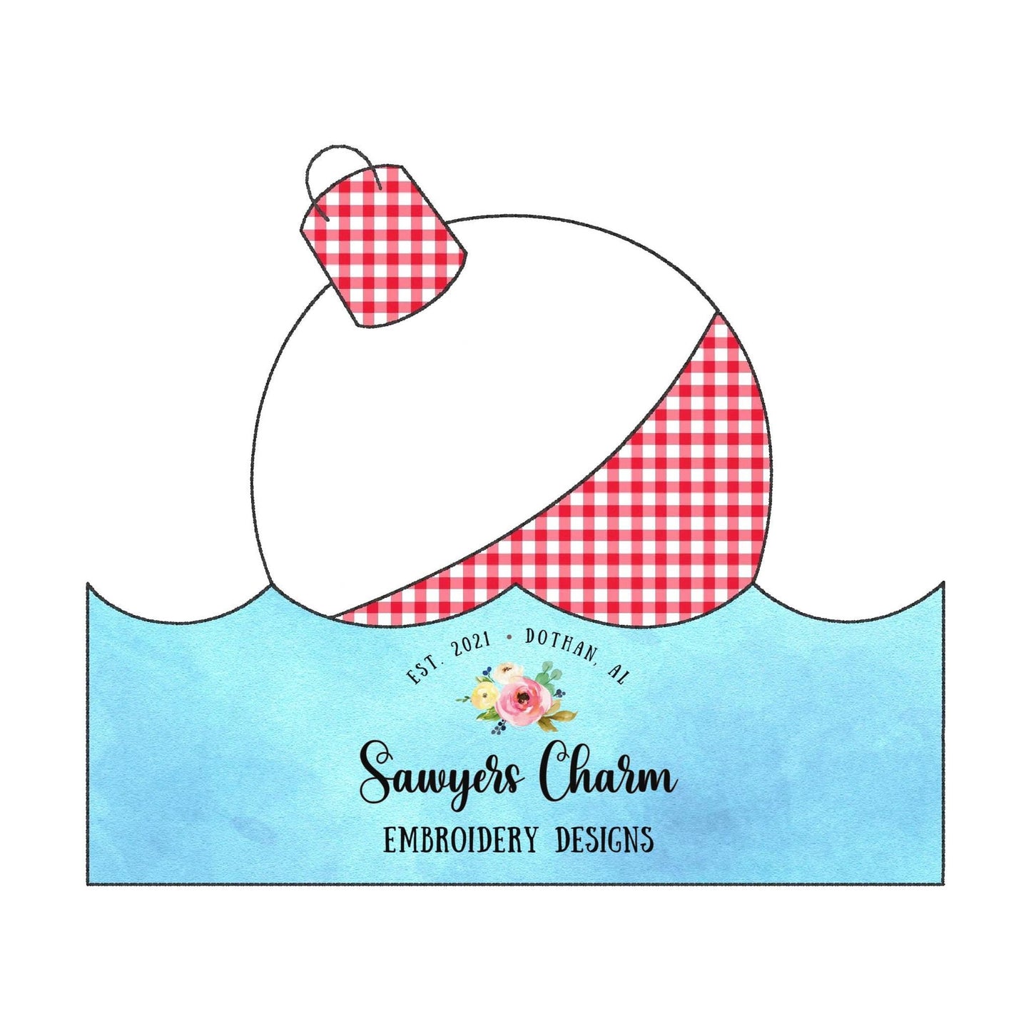 BUNDLE Bobber in water with name plate zig zag & bean stitch machine embroidery design file, outdoors, fishing pole, quick stitch, bait