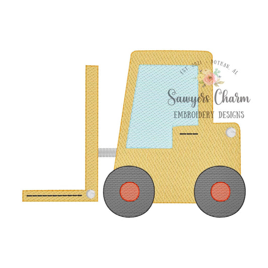 Fork lift sketch stitch machine embroidery file, quick stitch, construction vehicle, bean stitch, city truck, transportation, box carrier