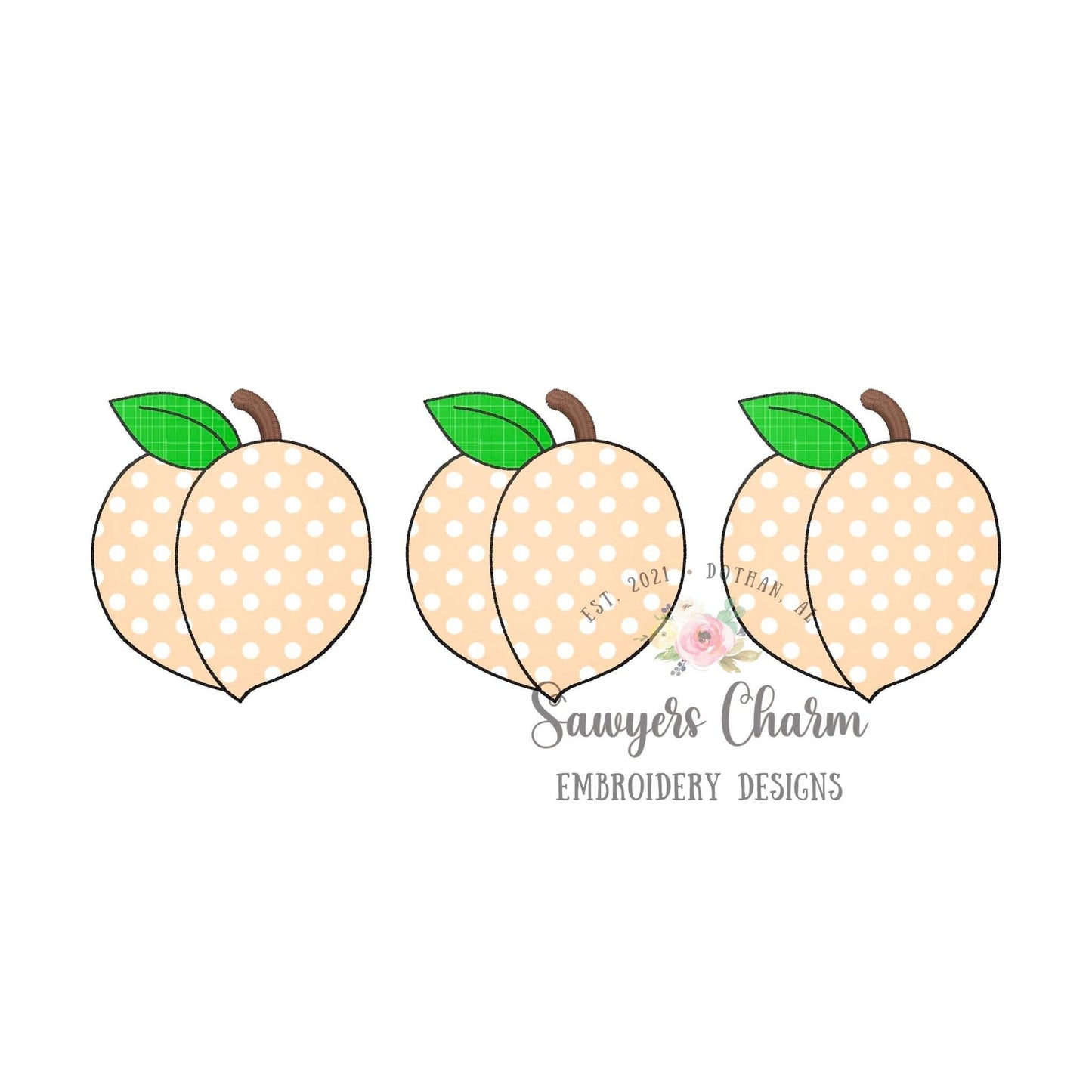 BUNDLE Peach trio zig zag & bean stitch applique machine embroidery design file, quick stitch, fruit, summer spring, garden, Georgia