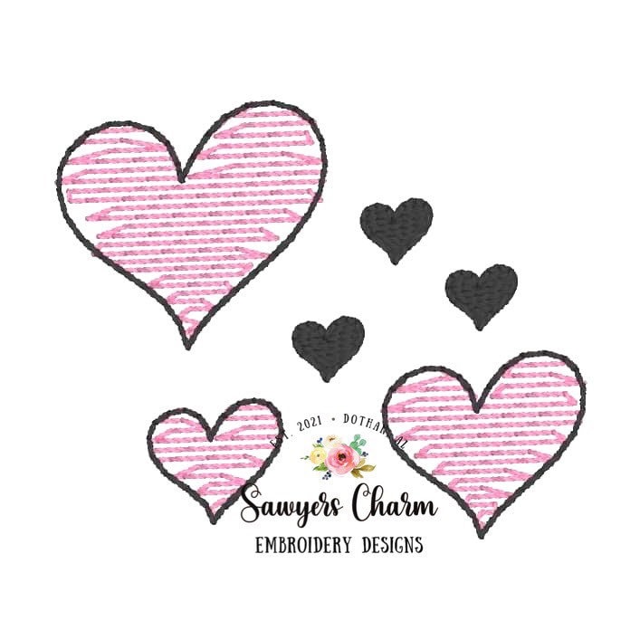 Scribble heart frame for names, bean stitch, machine embroidery design file, quick stitch, sketch stitch hearts, Mother's Day, love, grandma