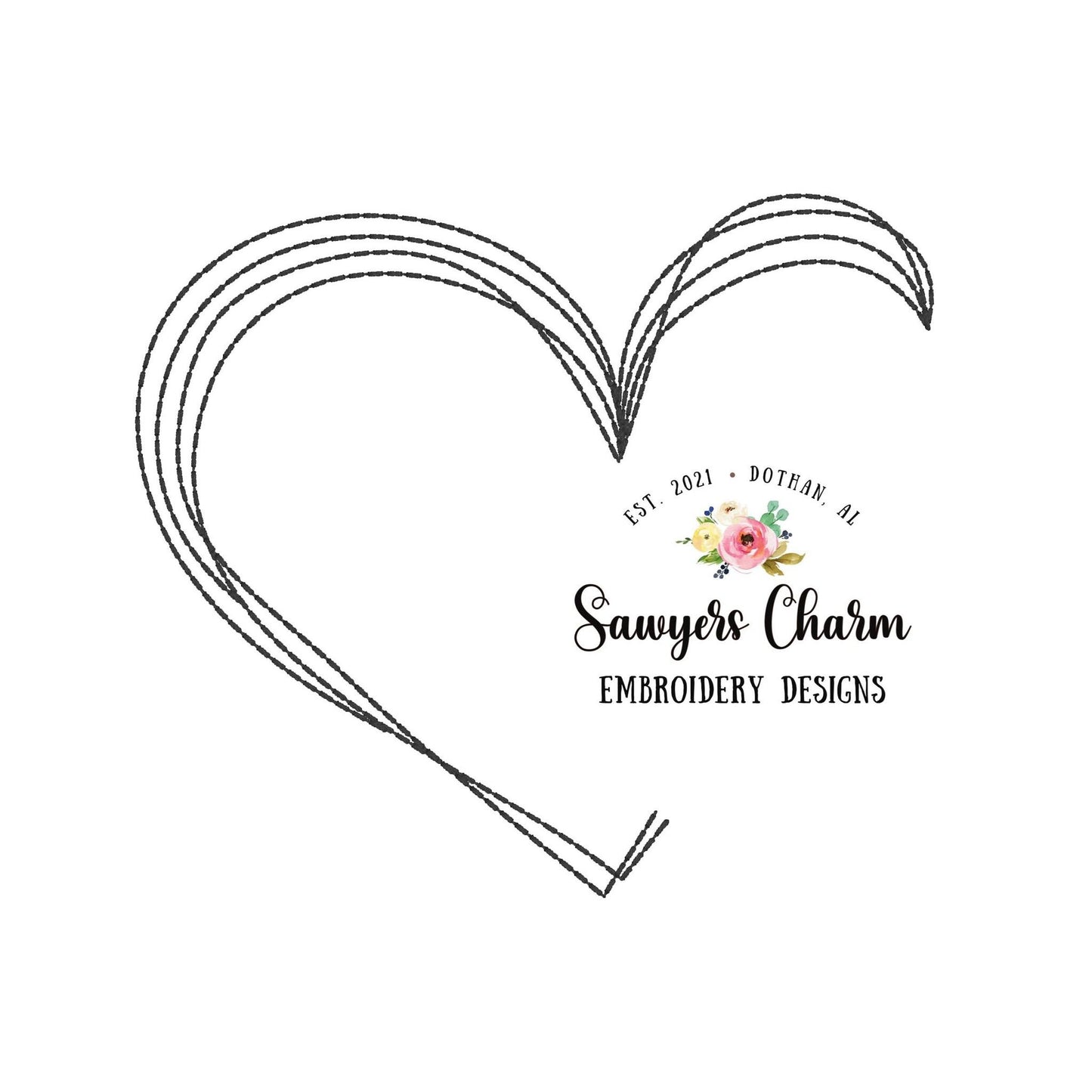 Scribble heart frame for names, bean stitch, machine embroidery design file, quick stitch, sketch stitch hearts, Mother's Day, love, grandma