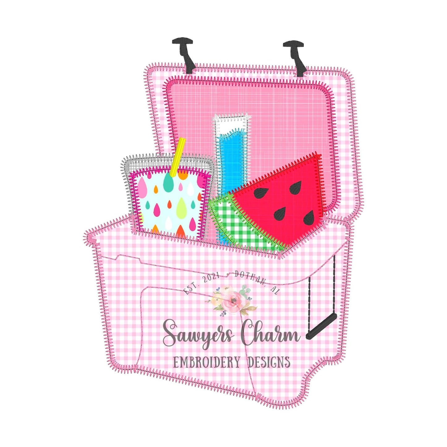 BUNDLE Cooler juice box, watermelon, popsicle bean stitch & zigzag stitch applique machine embroidery design file, summer snacks ice chest