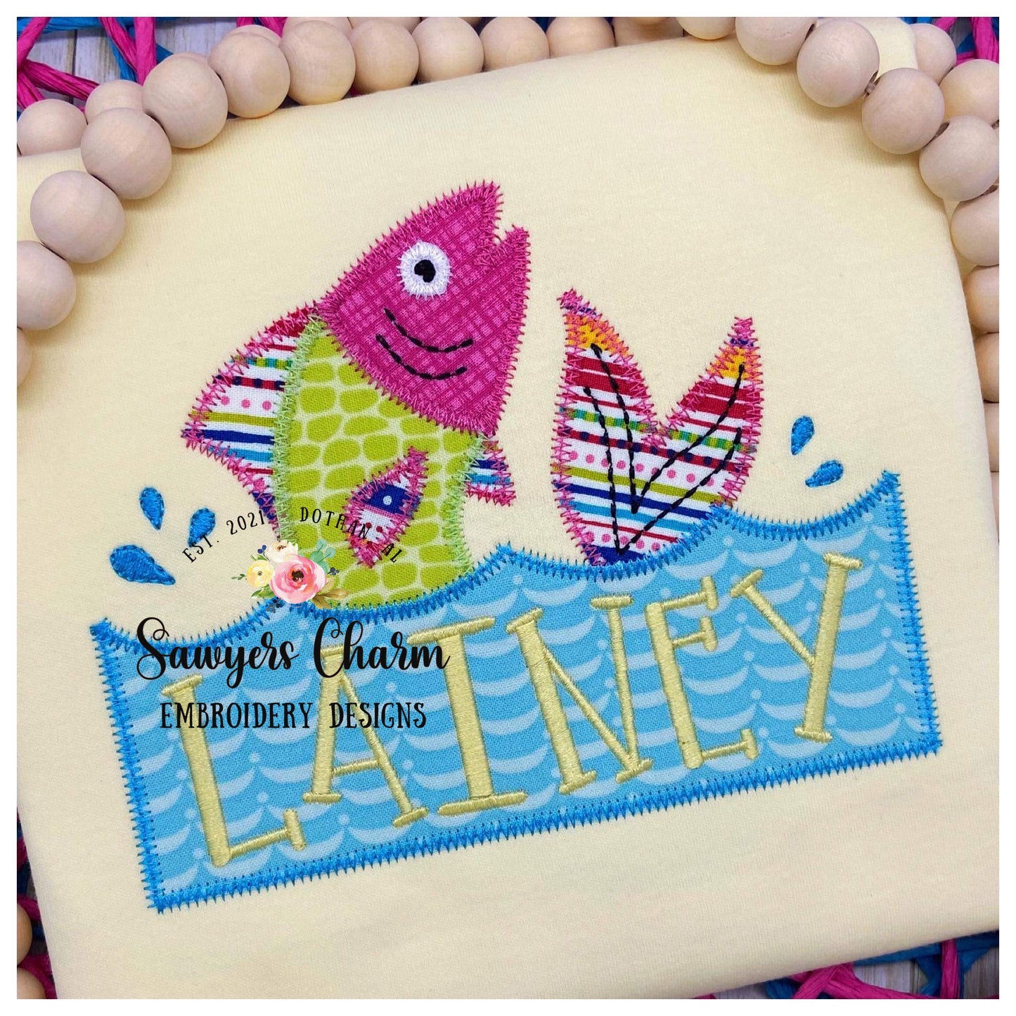 BUNDLE Fish jumping out of water with name plate zig zag & bean stitch machine embroidery design file, outdoors, fishing, bass, quick stitch