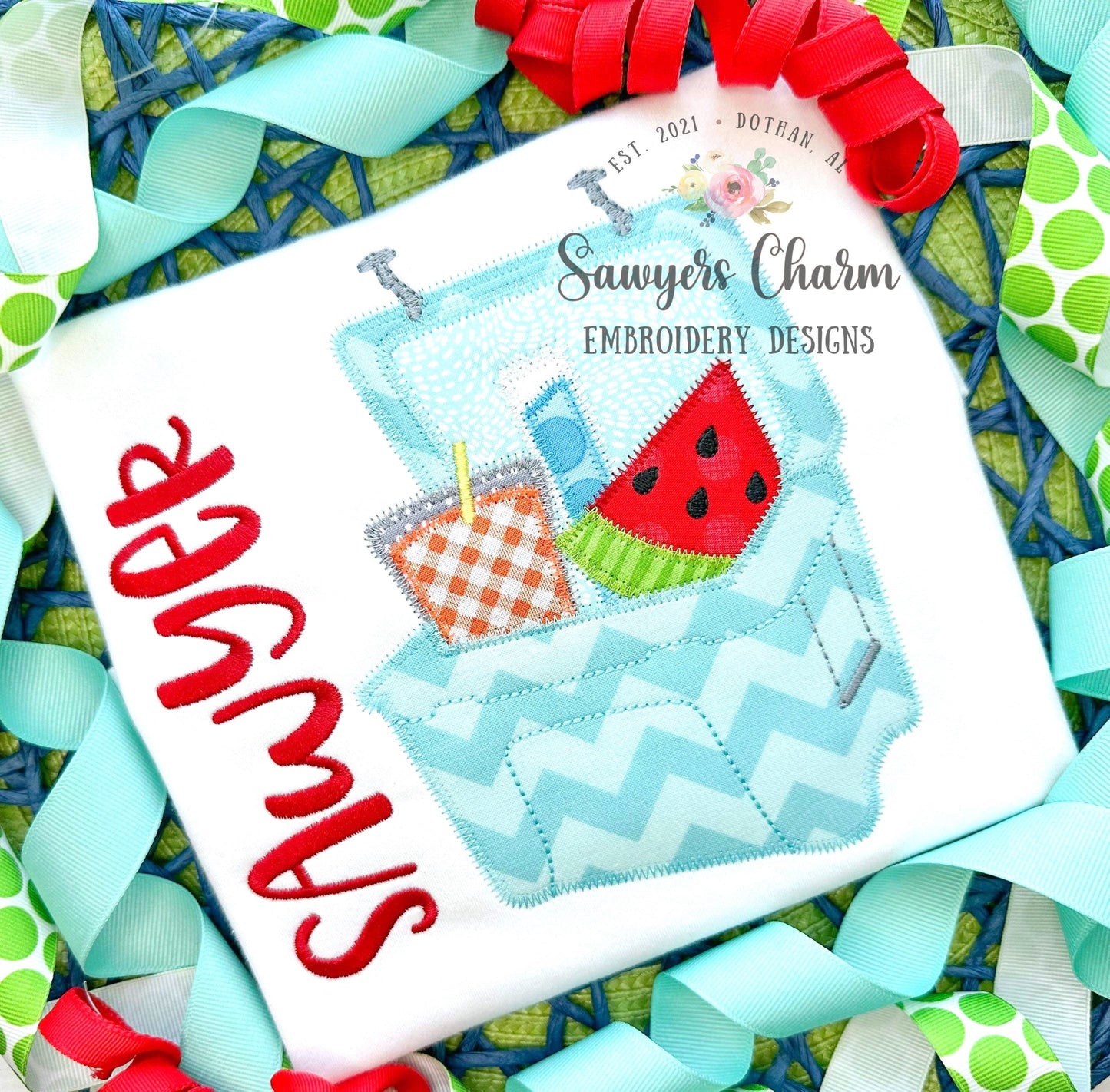 BUNDLE Cooler juice box, watermelon, popsicle bean stitch & zigzag stitch applique machine embroidery design file, summer snacks ice chest